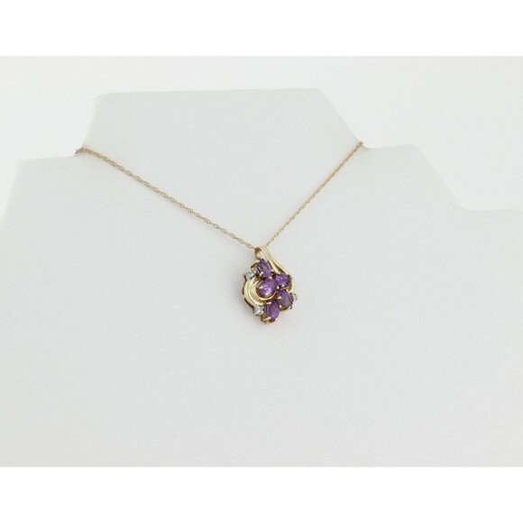 10k Yellow Gold Natural Amethyst & Diamond Necklace 18" Chain - Picture 7 of 7